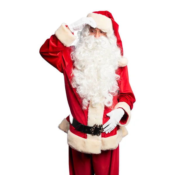 Gutaussehender Mann Mittleren Alters Weihnachtsmann Kostüm Und Bart Der Besorgt — Stockfoto