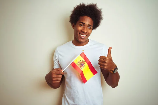 Jeune Homme Afro Américain Tenant Drapeau Espagnol Espagne Debout Sur — Photo