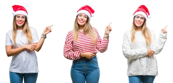 Collage Ung Vacker Kvinna Bär Jul Hatt Över Isolerad Bakgrund — Stockfoto