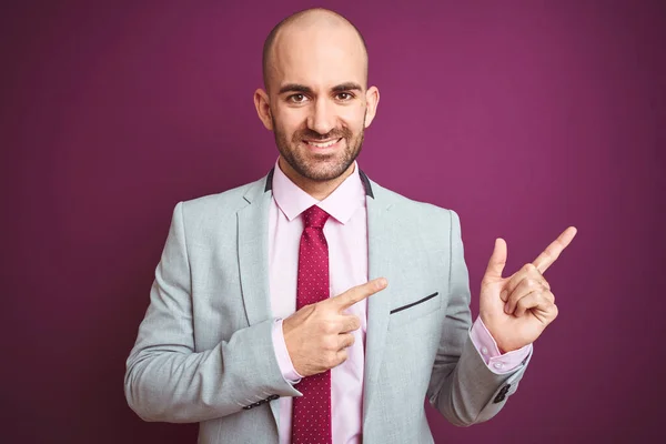 Young Business Man Wearing Suit Tie Purple Isolated Background Smiling — Stock Photo, Image