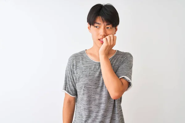 Young Chinese Man Wearing Casual Shirt Standing Isolated White Background — ストック写真