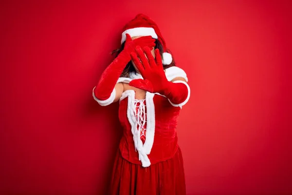 Moyen Âge Belle Femme Portant Costume Père Noël Sur Fond — Photo