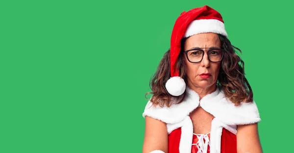 Middle Age Woman Wearing Santa Claus Costume Skeptic Nervous Disapproving — Stock Photo, Image