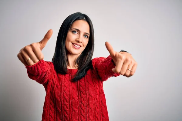 Young Brunette Woman Blue Eyes Wearing Casual Sweater Isolated White — Stock Photo, Image