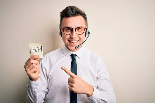 Jonge Call Center Operator Man Het Dragen Van Headset Met — Stockfoto