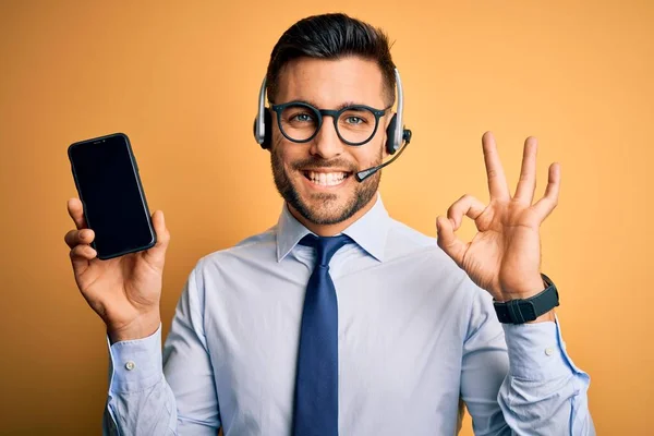 Homem Operador Negócios Com Fone Ouvido Atendimento Cliente Call Center — Fotografia de Stock