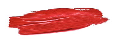 İzole edilmiş arkaplanda kırmızı renkli fırça darbesi, tuval suluboya dokusu, kırmızı ruj lekesi