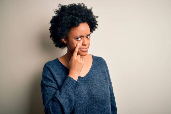 Young Beautiful African American Afro Woman Curly Hair Wearing Casual — Stock Photo, Image