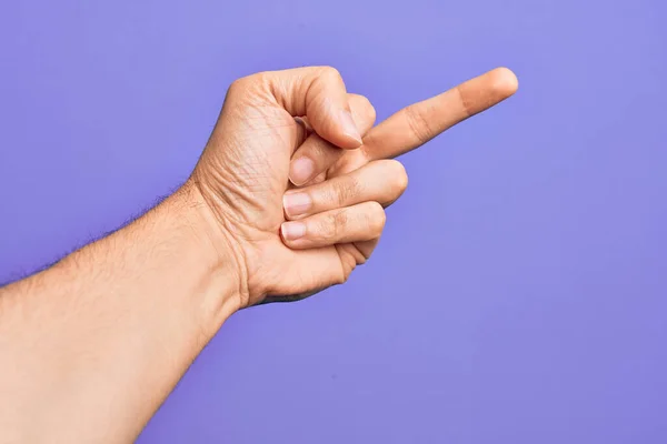 Hand Caucasian Young Man Showing Fingers Isolated Purple Background Showing — 스톡 사진