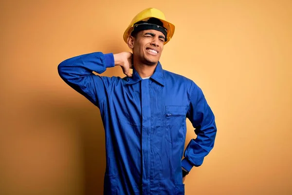 Young Handsome African American Worker Man Wearing Blue Uniform Security — Stock Photo, Image