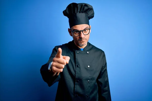 Young Handsome Chef Man Wearing Cooker Uniform Hat Isolated Blue — Stock Photo, Image