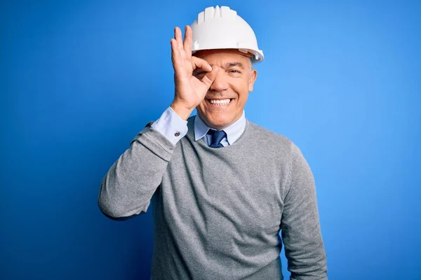 Middle Age Handsome Grey Haired Engineer Man Wearing Safety Helmet — Stock Photo, Image