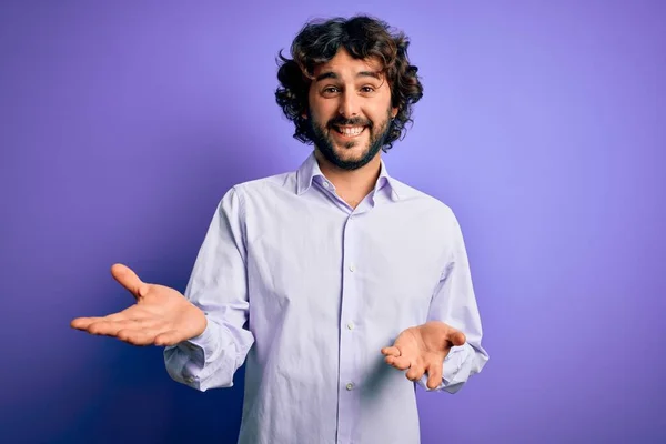 Young Handsome Business Man Beard Wearing Shirt Standing Purple Background — Stock Photo, Image