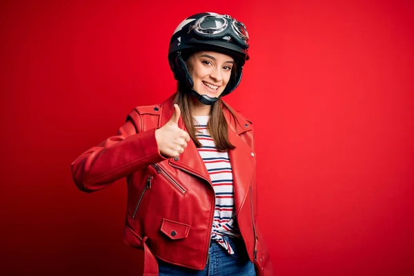 Jeune Belle Femme Motocycliste Brune Portant Casque Moto Une Veste — Photo