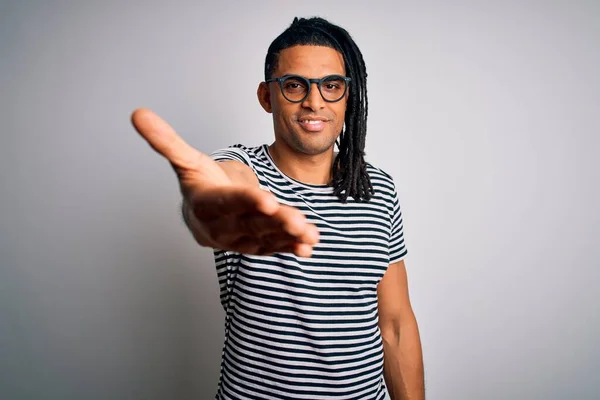 Young Handsome African American Man Dreadlocks Wearing Striped Shirt Glasses — Stock Photo, Image