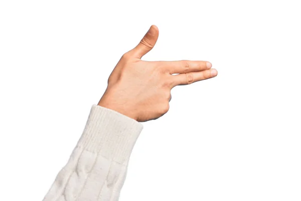 Hand Caucasian Young Man Showing Fingers Isolated White Background Gesturing — Stock Photo, Image