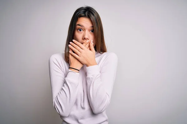 Giovane Bella Ragazza Bruna Indossa Maglione Casual Piedi Sopra Isolato — Foto Stock