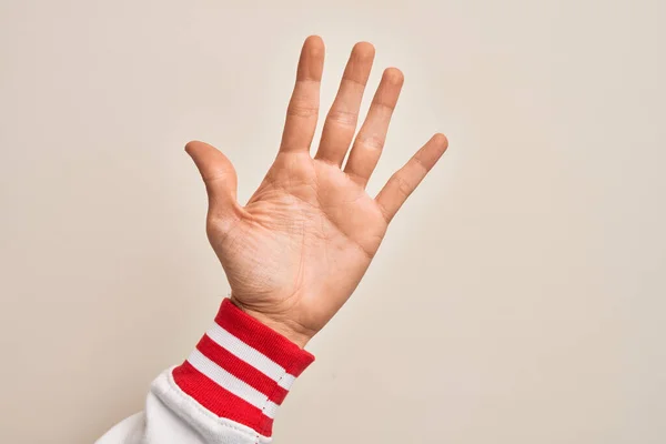 손가락 것으로 숫자가 표시되어 손가락을 청년의 — 스톡 사진