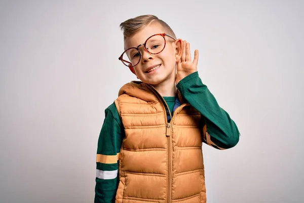 Young Little Caucasian Kid Blue Eyes Wearing Winter Coat Smart — Stock Photo, Image