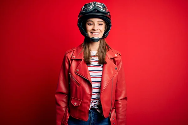 Jeune Belle Femme Motocycliste Brune Portant Casque Moto Une Veste — Photo