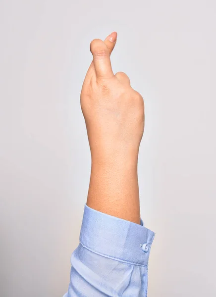 Hand Caucasian Young Woman Doing Lucky Sign Crossed Fingers Isolated — Stock Photo, Image