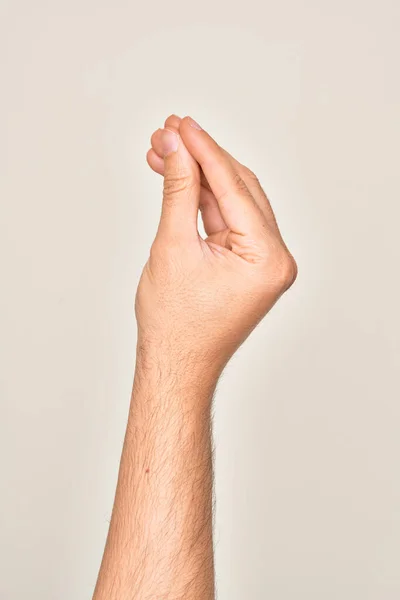 Mão Jovem Caucasiano Mostrando Dedos Sobre Fundo Branco Isolado Fazendo — Fotografia de Stock