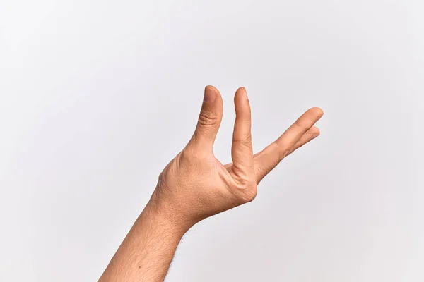 Mano Joven Caucásico Mostrando Dedos Sobre Fondo Blanco Aislado Recogiendo —  Fotos de Stock