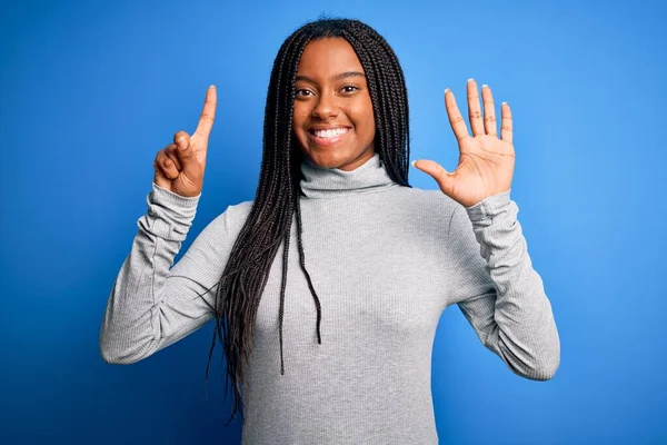 Young African American Woman Standing Wearing Casual Turtleneck Blue Isolated — Stock Photo, Image