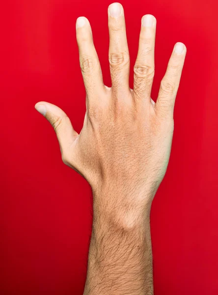 Hermosa Mano Hombre Mostrando Cinco Dedos Hacia Arriba — Foto de Stock