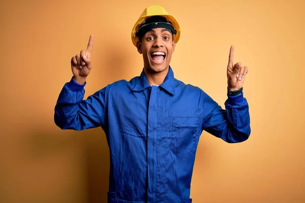 Young Handsome African American Worker Man Wearing Blue Uniform Security — Stock Photo, Image