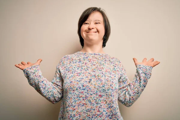 Young Syndrome Woman Standing Isolated Background Celebrating Mad Crazy Success — Stock Photo, Image