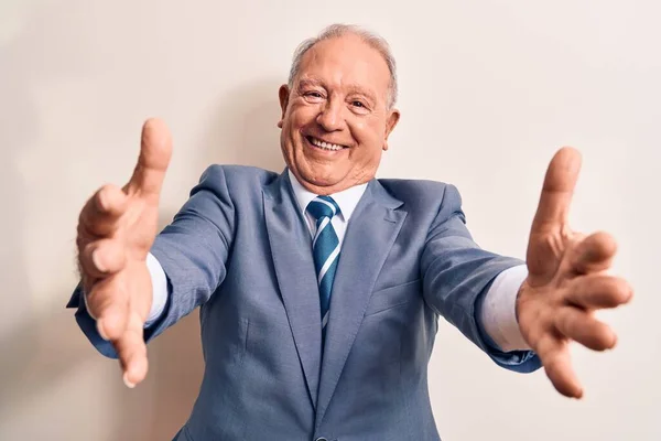 Senior Handsome Grey Haired Businessman Wearing Elegant Suit White Background — Stock Photo, Image