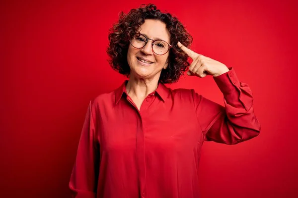 Middle Age Beautiful Curly Hair Woman Wearing Casual Shirt Glasses — Stock Photo, Image
