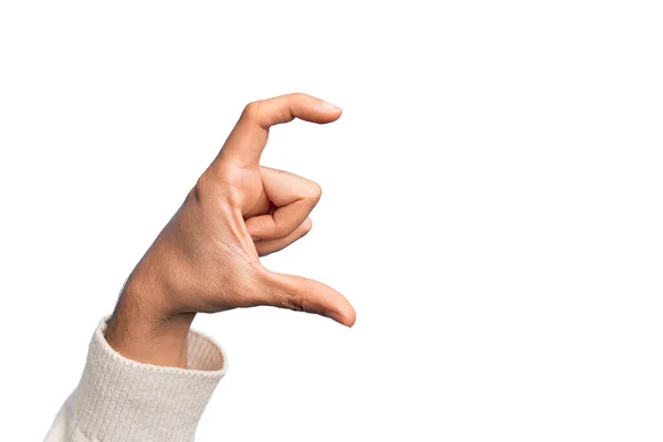 Mano Joven Caucásico Mostrando Dedos Sobre Fondo Blanco Aislado Recogiendo — Foto de Stock