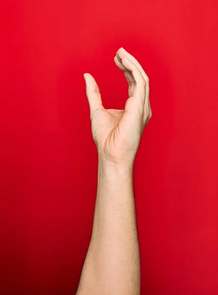 Hermosa Mano Hombre Mostrando Los Dedos Levantados Haciendo Gesto Captura —  Fotos de Stock