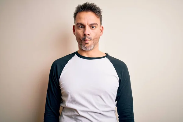 Young Handsome Man Wearing Casual Shirt Standing Isolated White Background — Stock Photo, Image