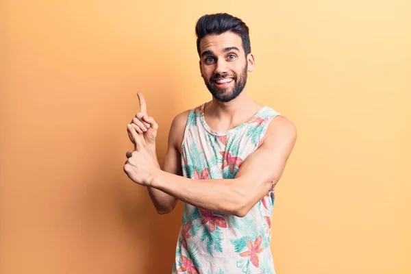 Young Handsome Man Beard Wearing Summer Sleeveless Shirt Smiling Looking — Stock Photo, Image