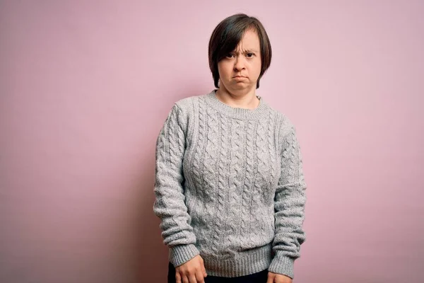 Young Syndrome Woman Wearing Casual Sweater Isolated Background Skeptic Nervous — Stock Photo, Image