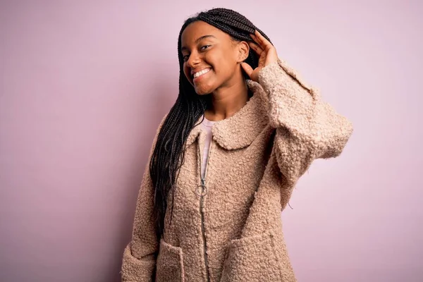 Young African American Woman Wearing Fashion Winter Coat Pink Isolated — Stock Photo, Image