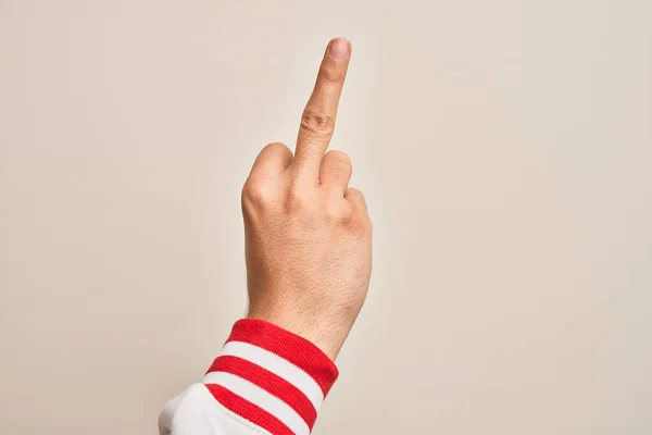 Mão Caucasiano Jovem Mostrando Dedos Sobre Fundo Branco Isolado Mostrando — Fotografia de Stock