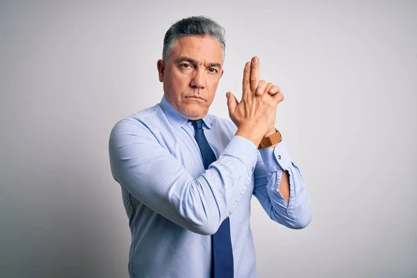 Hombre Negocios Guapo Pelo Gris Mediana Edad Con Camisa Elegante — Foto de Stock