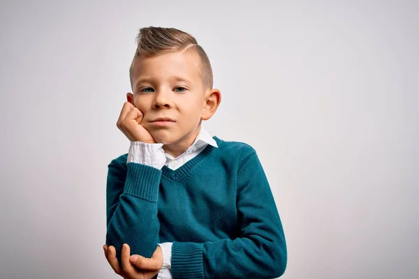 Jong Klein Blank Kind Met Blauwe Ogen Staan Dragen Elegante — Stockfoto