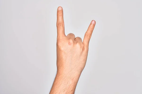 Hand Eines Kaukasischen Jungen Mannes Mit Fingern Über Isoliertem Weißem — Stockfoto