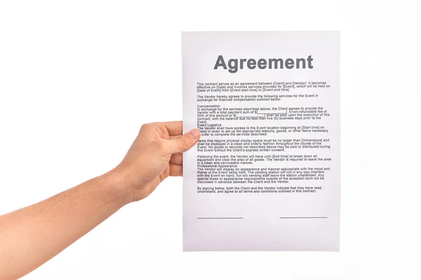 Holding Agreement Paper Geïsoleerde Witte Achtergrond — Stockfoto