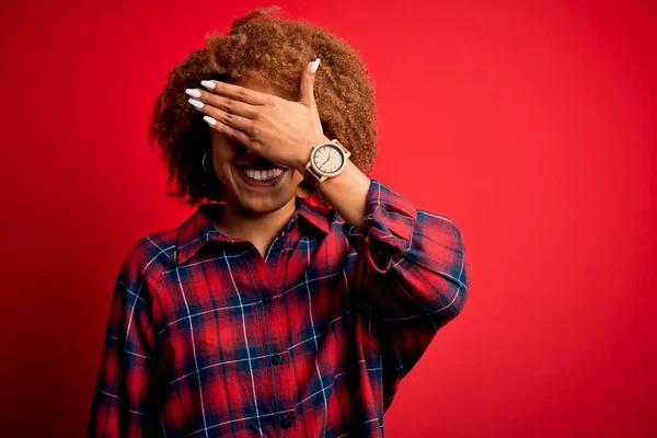 Young Beautiful African American Afro Woman Curly Hair Wearing Casual — Stock Photo, Image