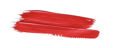 İzole edilmiş arkaplanda kırmızı renkli fırça darbesi, tuval suluboya dokusu, kırmızı ruj lekesi
