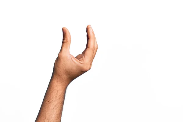 Mano Joven Caucásico Mostrando Dedos Sobre Fondo Blanco Aislado Recogiendo — Foto de Stock