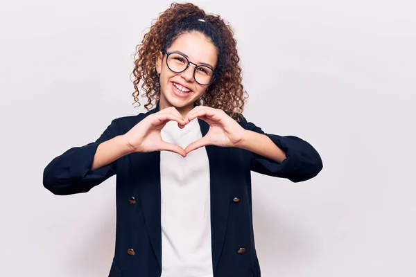 Beautiful Kid Girl Curly Hair Wearing Business Clothes Glasses Smiling — Stock Photo, Image