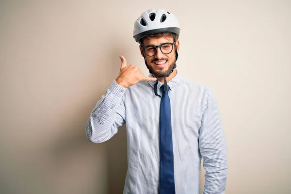 Jovem Empresário Usando Óculos Capacete Bicicleta Sobre Chão Padaria Branco — Fotografia de Stock
