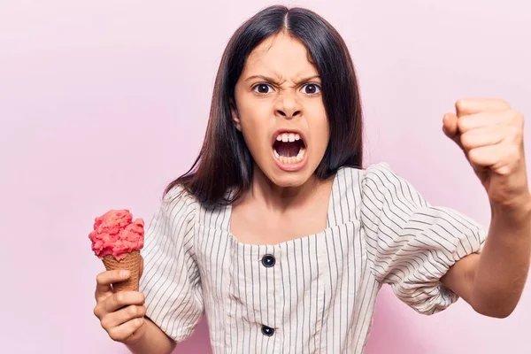 Vacker Barn Flicka Som Håller Glass Irriterad Och Frustrerad Skrika — Stockfoto